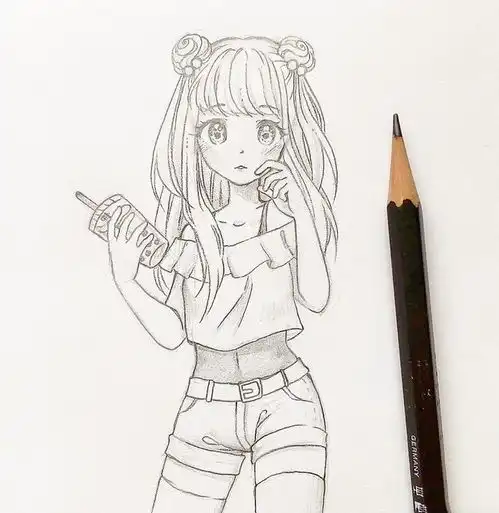 二次元少女铅笔手绘线稿