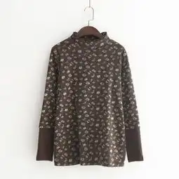 1240095文艺复古秋冬新款女碎花针织衫花边领拼接修身打底衫t恤