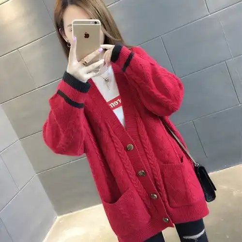 2020毛衣外套女秋季学生韩版宽松新款针织衫开衫中长款外搭慵懒风