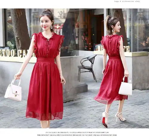 施悦名真丝连衣裙女夏季新款显瘦甜美粉色仙女裙子无袖超仙气质长裙