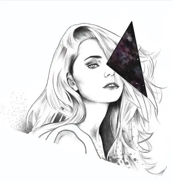 手绘黑白头像女插画师