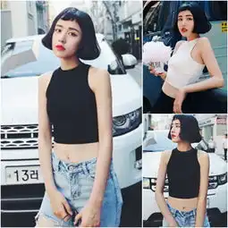 牧白吊带打底背心女短款外穿夏修身欧美风纯色百搭高腰露脐无袖打底衫简单网www.j.cn