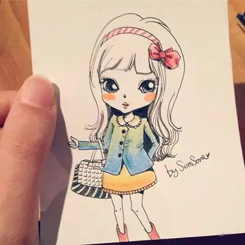 100张可爱小女孩彩铅简笔画,萌爆的小清新,千万不能错过