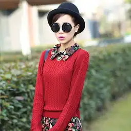 沁潮2014秋冬新款韩版碎花裙针织衫女式蓬蓬裙套头毛衣外套