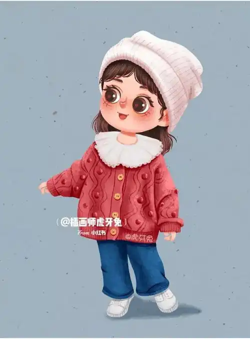 插画可爱的大眼睛小女孩儿