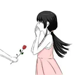 情侣头像男生拿着一枝花女生捂着嘴衣服都是有颜色的不是黑白的
