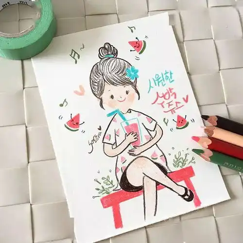 100张可爱小女孩彩铅简笔画,萌爆的小清新,千万不能错过