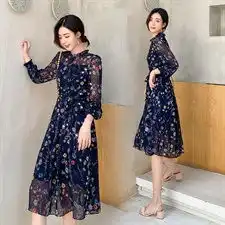碎花雪纺连衣裙女春秋2020新款法式高贵名媛气质收腰显瘦中长款