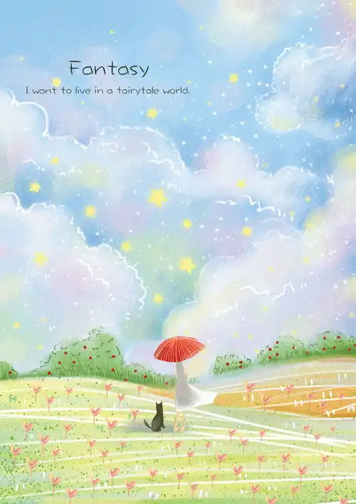 美丽风景女孩插画psd素材