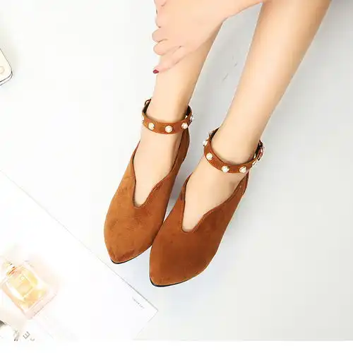 古奇天伦春季单鞋尖头粗跟女鞋一字式扣带纯色新款韩版百搭淑女女鞋尖头皮鞋一字扣高跟鞋