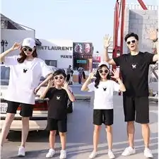儿童卡通上衣亲子装夏新款亲子韩国洋气女童短袖白色t恤潮宽松
