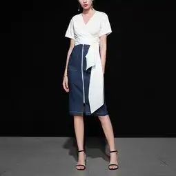 2018夏装新款时尚套装衬衫短袖个性上衣高腰牛仔半裙潮女装