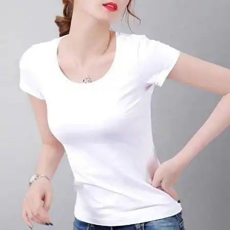 2020新款短袖t恤女夏天修身衣服女学生韩修身松学院风v领上衣女潮