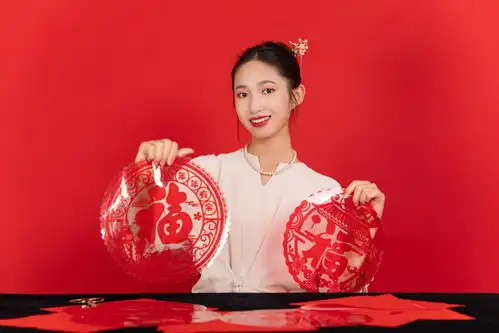 剪纸剪窗花新年龙年春节美女人物摄影图广告素材下载至来源处