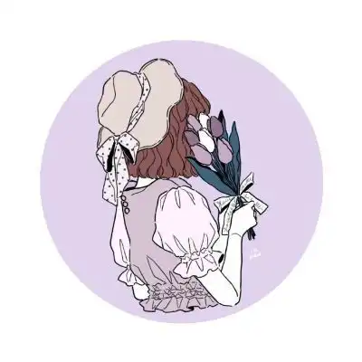 手绘头像女背影捧花图片