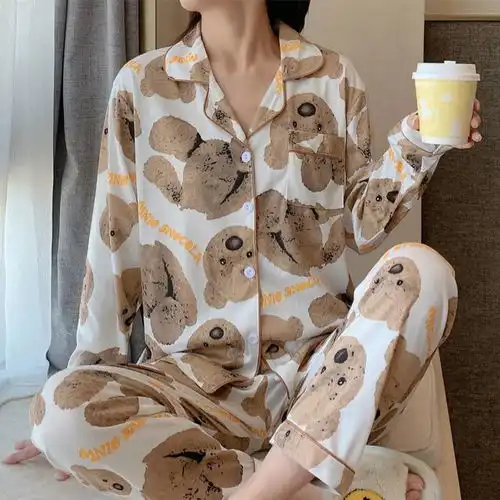 牛奶丝韩版宽松ins风甜美可爱卡通长袖家居服