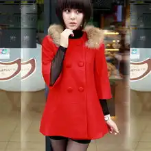 2012秋冬新款七分袖外套貉子毛领蝴蝶结可爱显瘦斗篷羊毛呢大衣