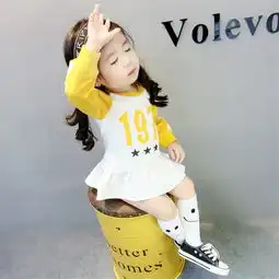 女中小童字母卫衣裙韩版时尚儿童数字长袖连衣裙zl