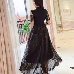 2019春装新款女装黑色法式复古裙子秋冬季法国小众连衣裙过膝长裙连衣裙批发