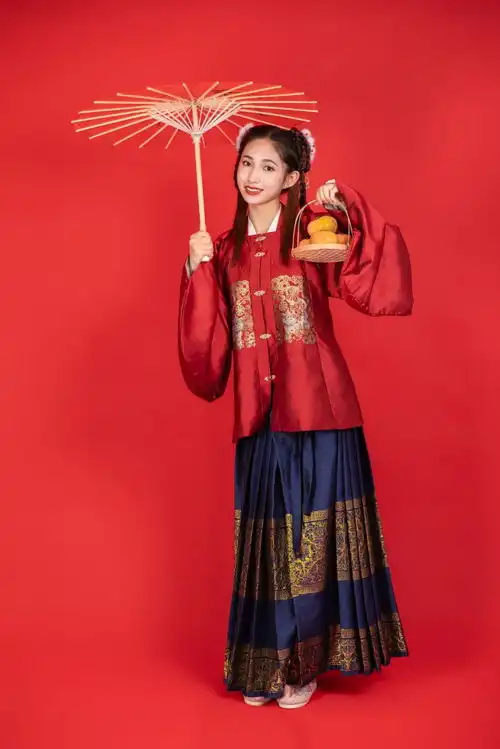 汉服红色背景新年龙年春节美女人物摄影图摄影图