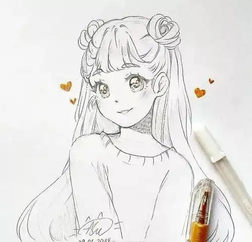 彩铅画入门教程一组美少女黑白铅笔线稿,彩铅画入门临摹