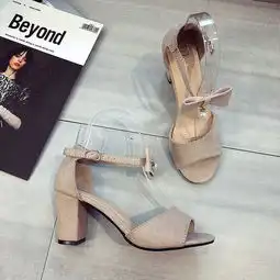 2018夏季新款女凉鞋韩版甜美淑女高跟鞋粗跟一字扣带蝴蝶结