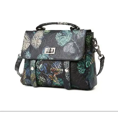 小童马新款欧美彩绘印花真皮女包头层牛皮女士手提斜挎潮包包8240