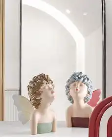 汤河店创意头顶树叶花瓣帽子女孩摆件少女心人物树脂工艺品家居卧室装饰a