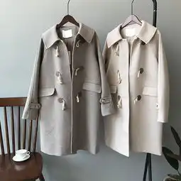 施悦名2019冬季新款毛呢大衣女韩版宽松加厚牛角扣外套a