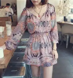 韩国2012秋季新款名族风修身雪纺连衣裙