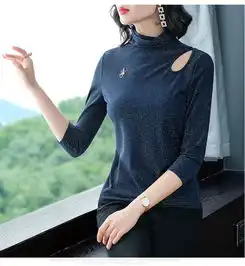 施悦名欧美风2019秋冬新款亮丝打底衫女装修身弹力高端品质t恤女士上衣