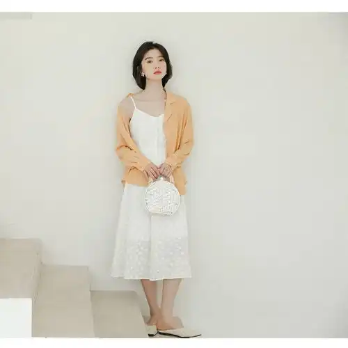 施悦名桔梗仙女裙2020夏装新款韩版简约小清新收腰显瘦白色吊带连衣裙a