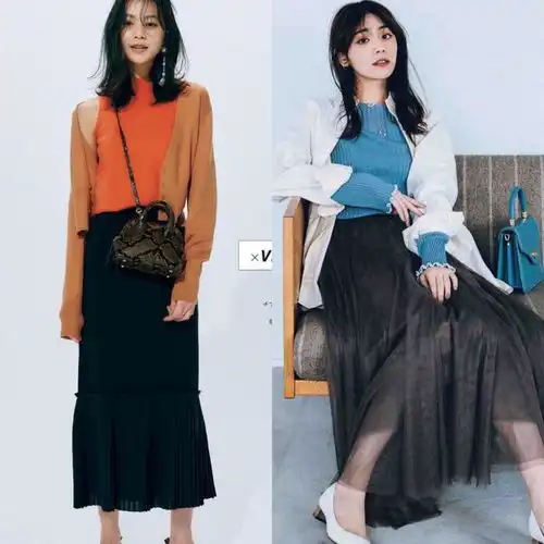 黑色面料有光泽度的伞裙,看上去更有一种复古的韵味