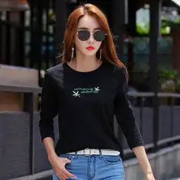 沐映纤苏女装秋新款潮韩版修身黑色长袖t恤女棉气质显瘦上衣女打底图片大全邮乐官方网站