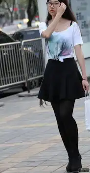 街拍戴眼镜的黑丝袜短裙美眉
