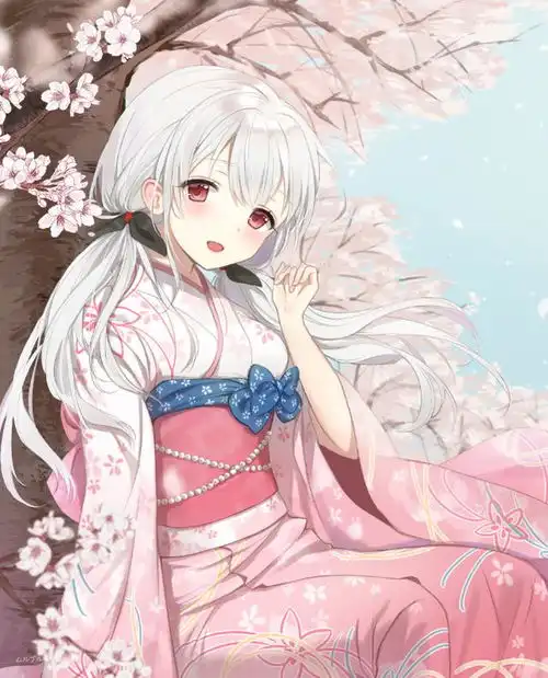 二次元和风美图打扮得体的和服小姑娘,幸福的样子真漂亮