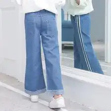女童牛仔裤2019年春季时尚潮流舒适简约长裤气质