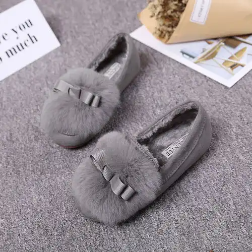 兔毛棉鞋女童豆豆鞋2019秋冬季新款时尚韩版儿童单鞋小公主毛毛鞋,一品好特惠