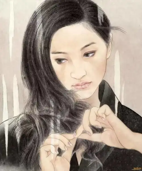 他的工笔画,纯真自然,把女人的美画到极致