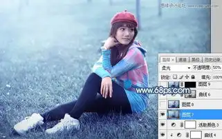 photoshop调出草地女孩唯美蓝色艺术效果