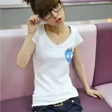 2013夏季新品韩版短袖骷髅头v领女t恤棉可爱学生修身t恤衫