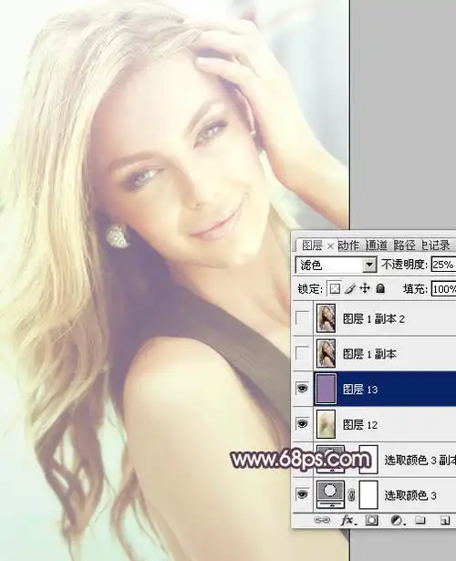 ps调出朦胧淡黄色彩的美女头像照片