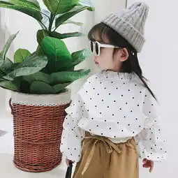 波点上衣长袖春秋13岁2018新款韩版女中小童公主纯棉立领衬衫