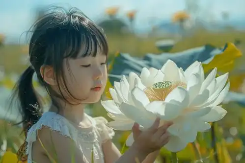 乖巧小女孩与鲜花人物肖像摄影摄影图下载至来源处