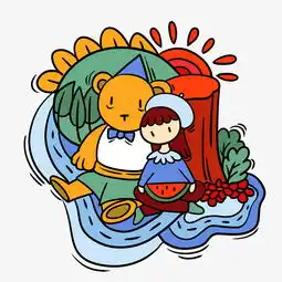 手绘卡通可爱梦幻童话小熊和小女孩图片素材其他格式下载动漫人物大全