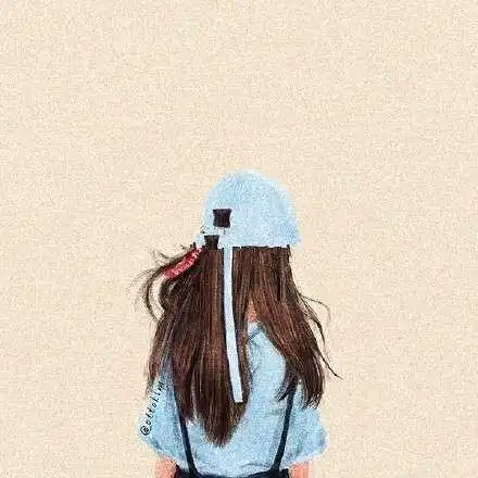 手绘头像女生黑白背影头