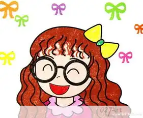 大眼睛的小女孩儿童画蜡笔画作品