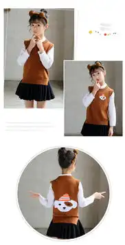 女童背心韩版套头背心秋冬圆领2018新款中大童无袖卡通动物毛衣