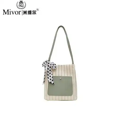 2019年新款草编包女单肩拼接单肩斜挎时尚撞色休闲包女包购物包