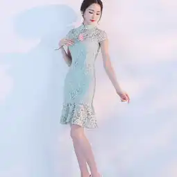 2017新款旗袍春款少女时尚改良版短款学生蕾丝连衣裙210